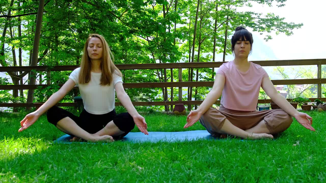 瑜伽——在绿色大自然中冥想。视频素材