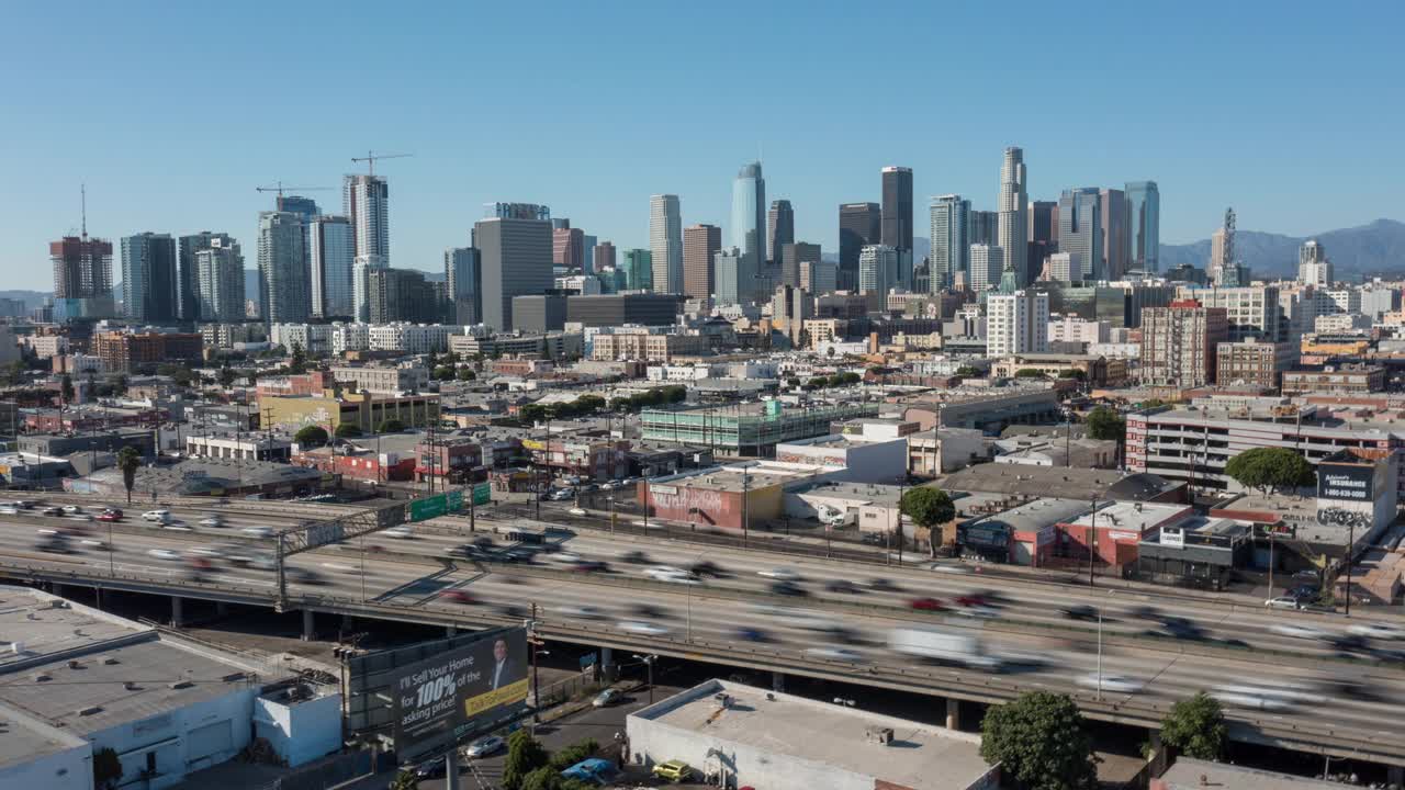 无人机在洛杉矶市区的时间流逝视频素材