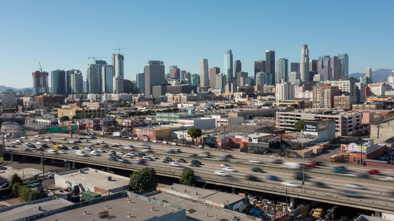 无人机在洛杉矶市区的时间流逝视频素材