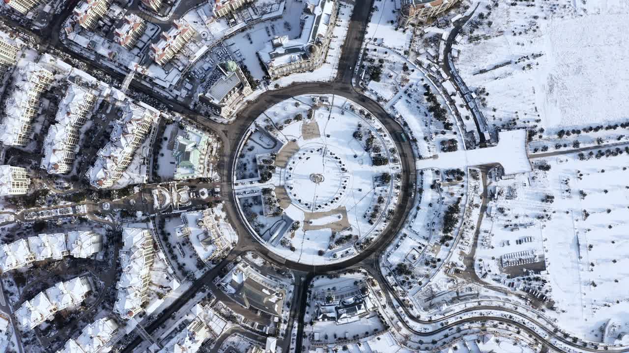 雪后城市交通环行航拍。视频下载