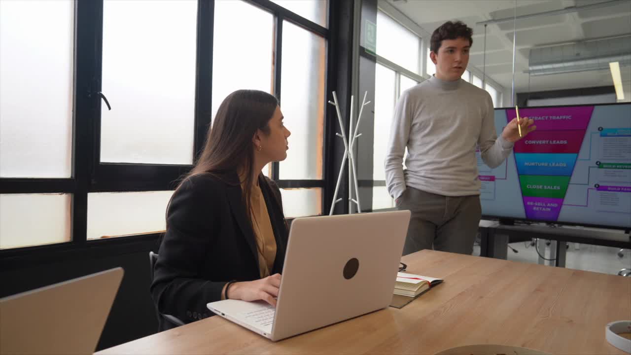 年轻的企业家在共同办公空间进行团队会议视频素材