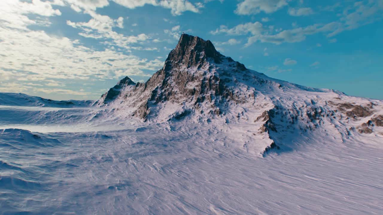 三维可视化的梦幻美丽的风景与白雪覆盖的山峰在阿尔卑斯湖附近。视频素材