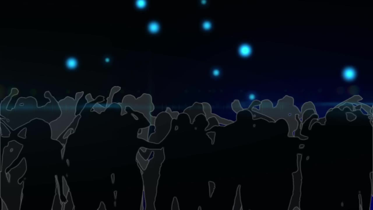 数字动画光的轨迹在剪影的人跳舞对蓝色的光点视频下载