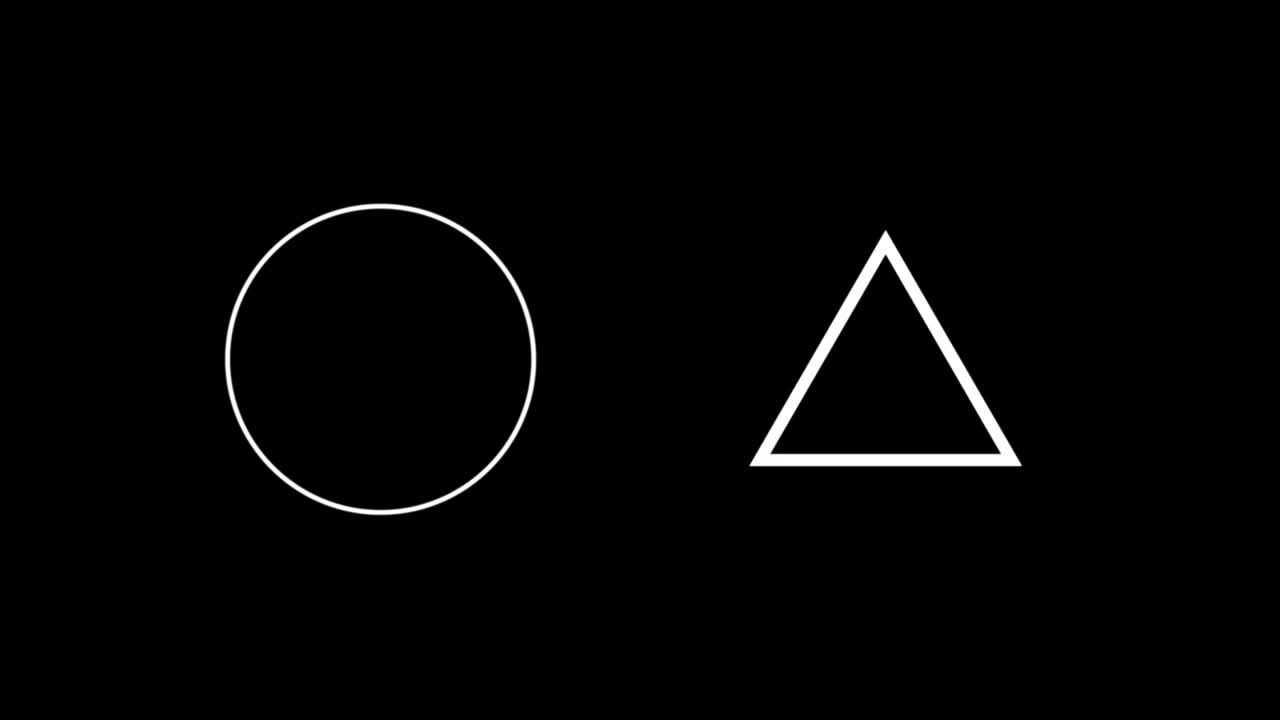 数字动画抽象的圆形和三角形的黑色背景视频下载