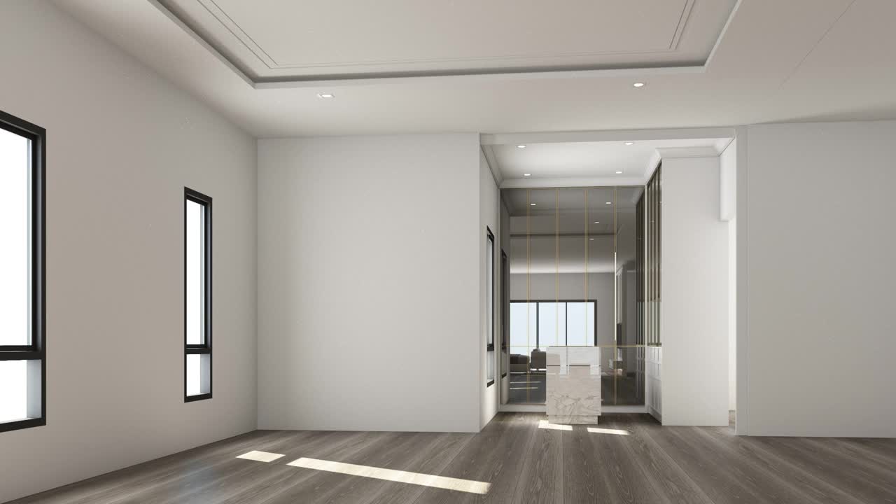 室内设计现代古典风格的卧室与白色大理石和金色纹理和白色家具设置三维渲染室内动画建筑的房间视频下载
