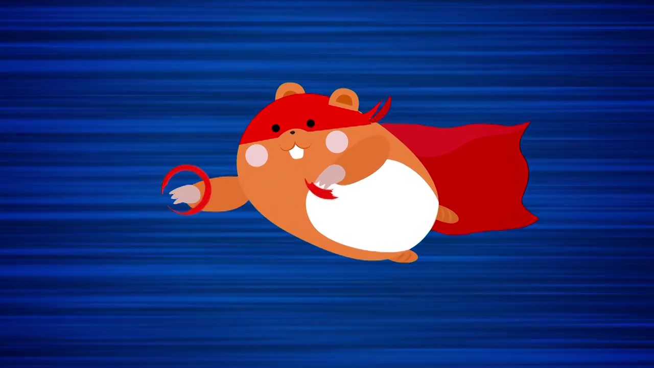 蓝色背景上的飞鼠。哺乳动物坠落的循环动画。动态抽象背景上的移动仓鼠。运动中的动物。动画风格的绘画与动作效果。仓鼠运动设计。视频素材