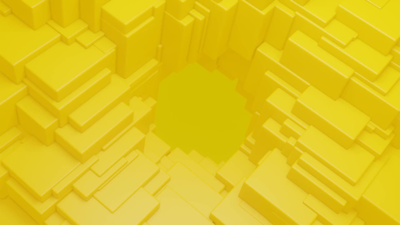 摘要旋转的黄色立方体在3D渲染的背景。最小的运动图形的未来概念视频素材
