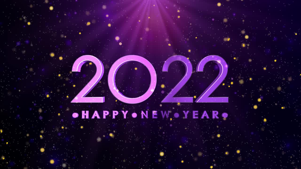 Happy New Year 2022贺卡抽象闪烁闪烁闪光粒子循环背景。视频素材