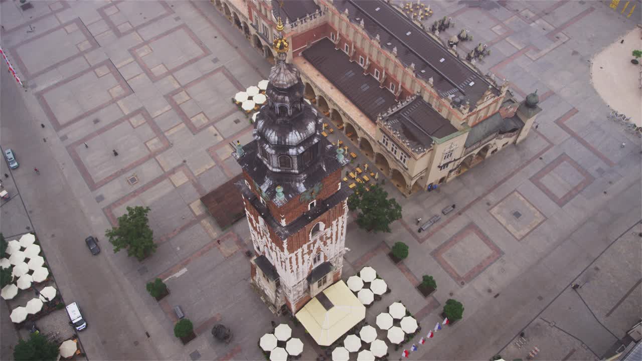 从空中俯瞰波兰克拉科夫曼广场。多云的一天视频素材