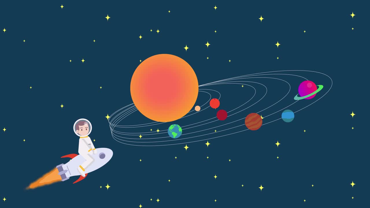 小男孩动画冒险接近太阳系视频下载
