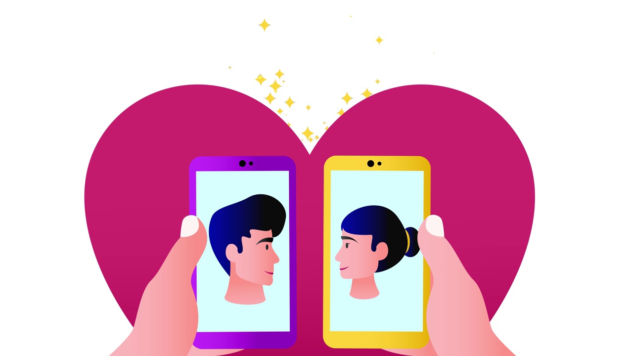 年轻情侣在网上约会时拿着智能手机视频下载