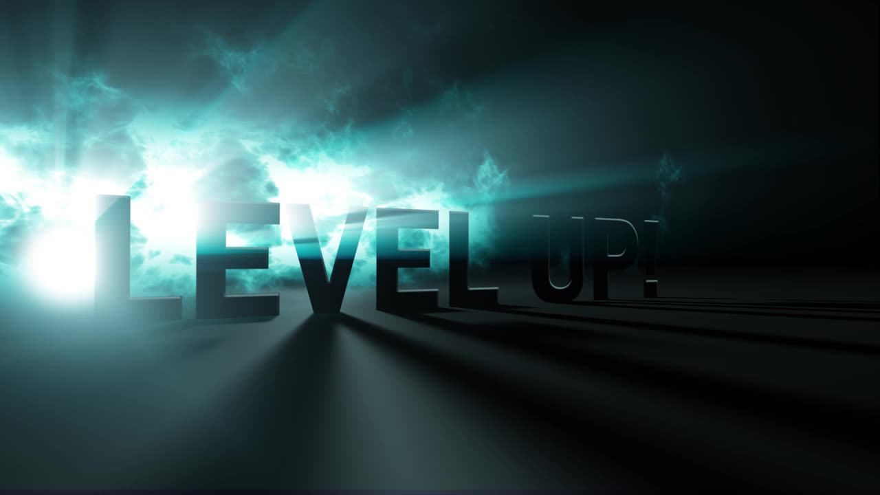 Level up的三维文字动画采用光线照明视频下载