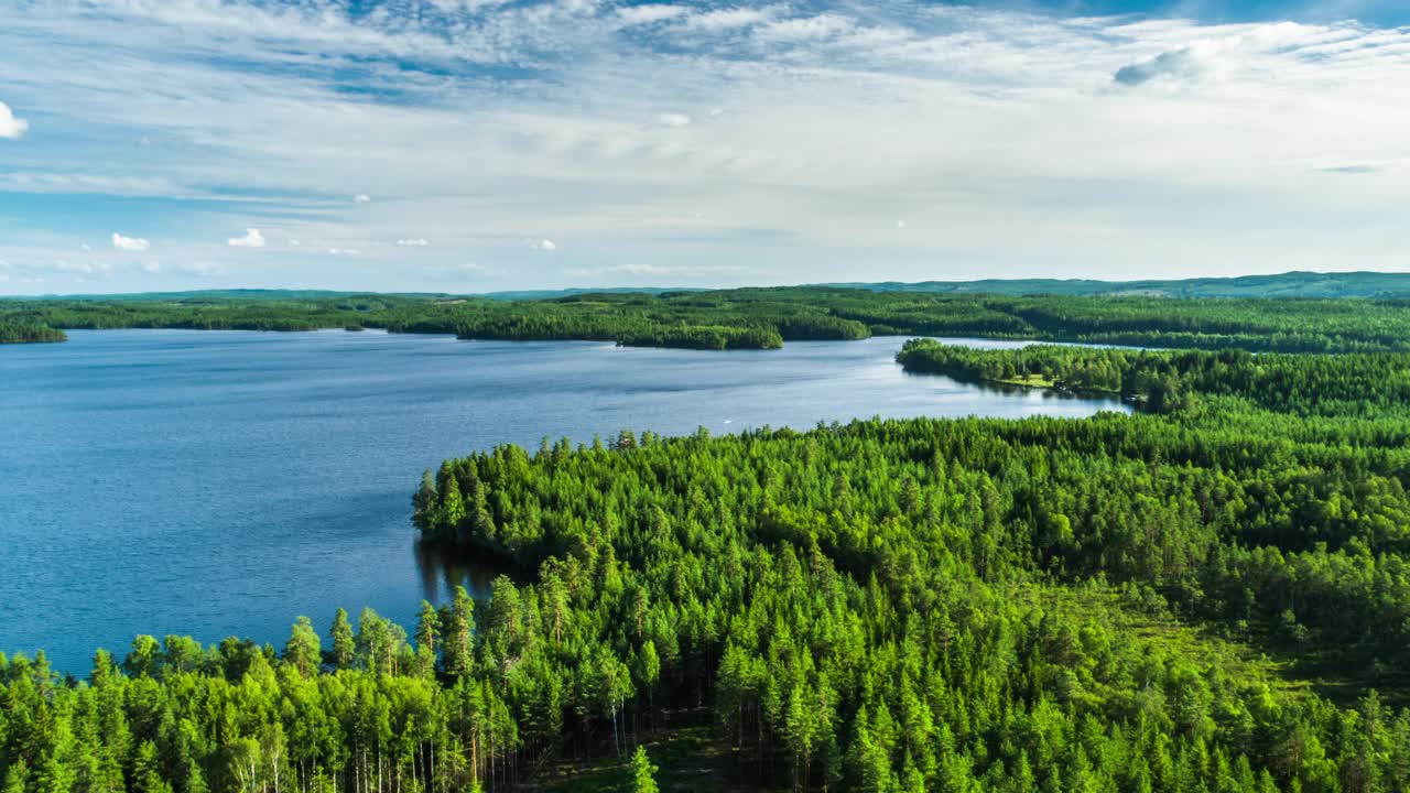 瑞典的湖泊和森林景观-鸟瞰图视频素材
