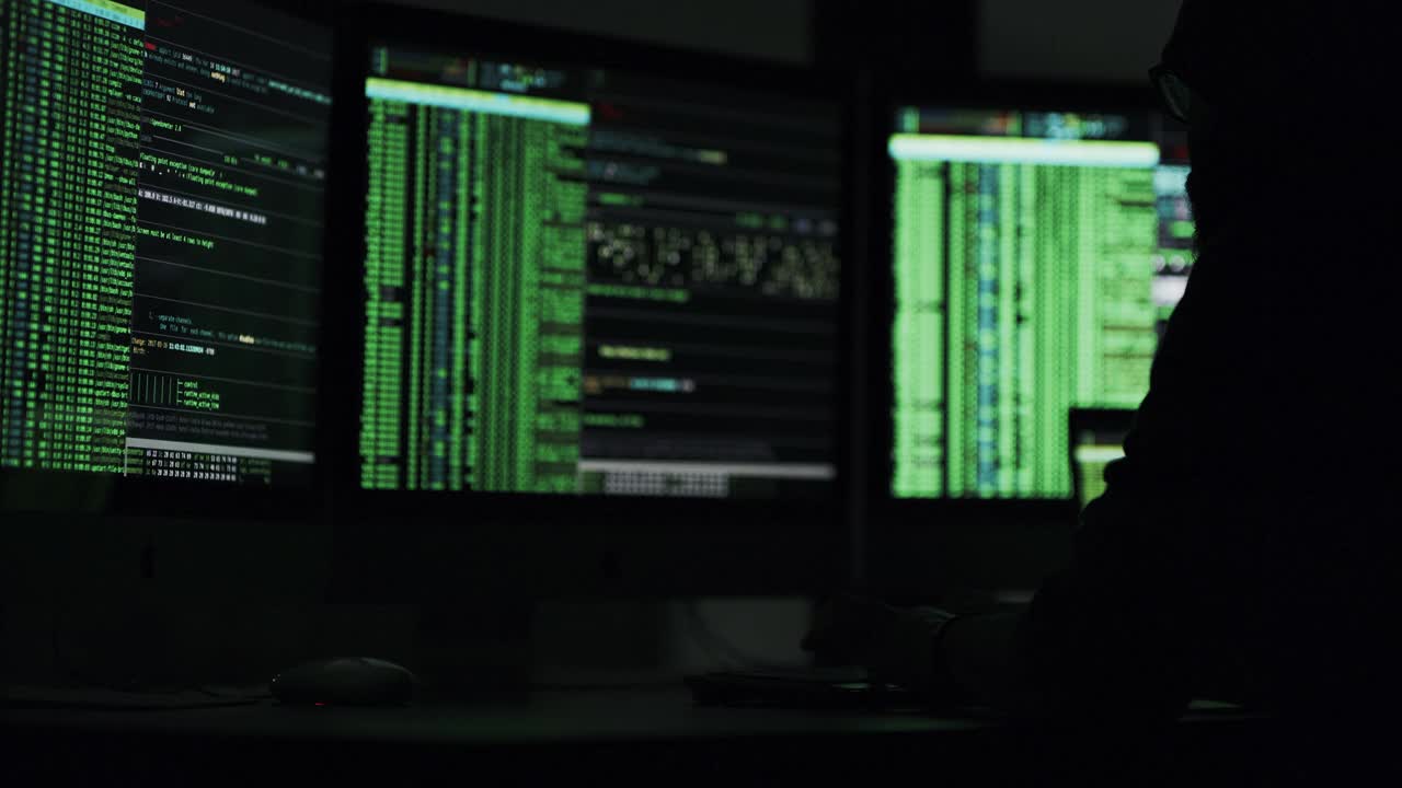 一个黑客在使用电脑时看起来很紧张的4k视频片段视频素材