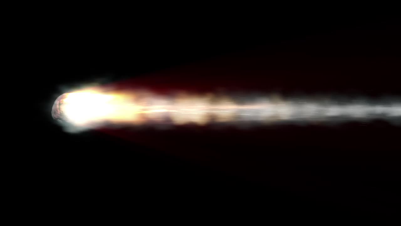 快速燃烧的小行星流星在黑色背景，现实的视觉视频素材