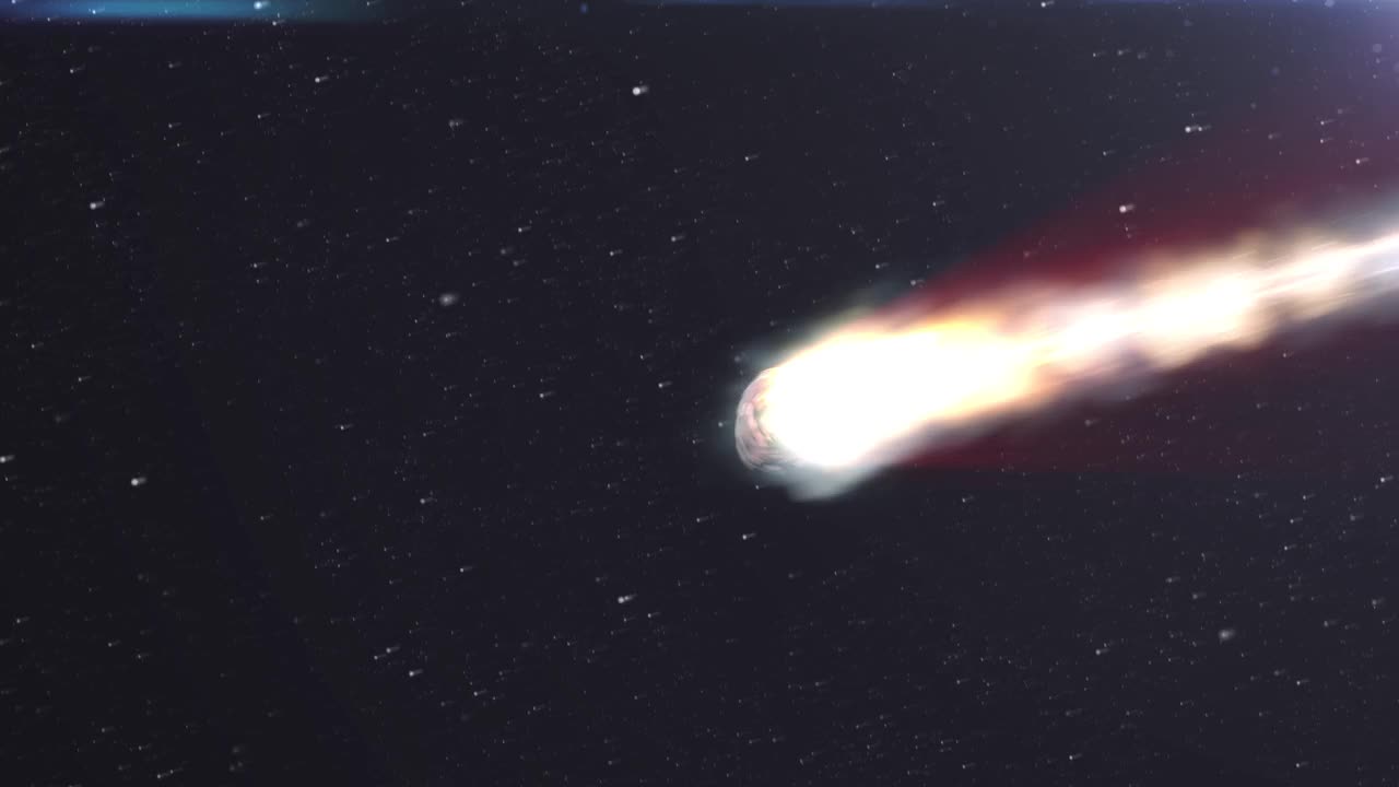 快速燃烧的小行星流星在太空中飞行，逼真的视觉视频素材