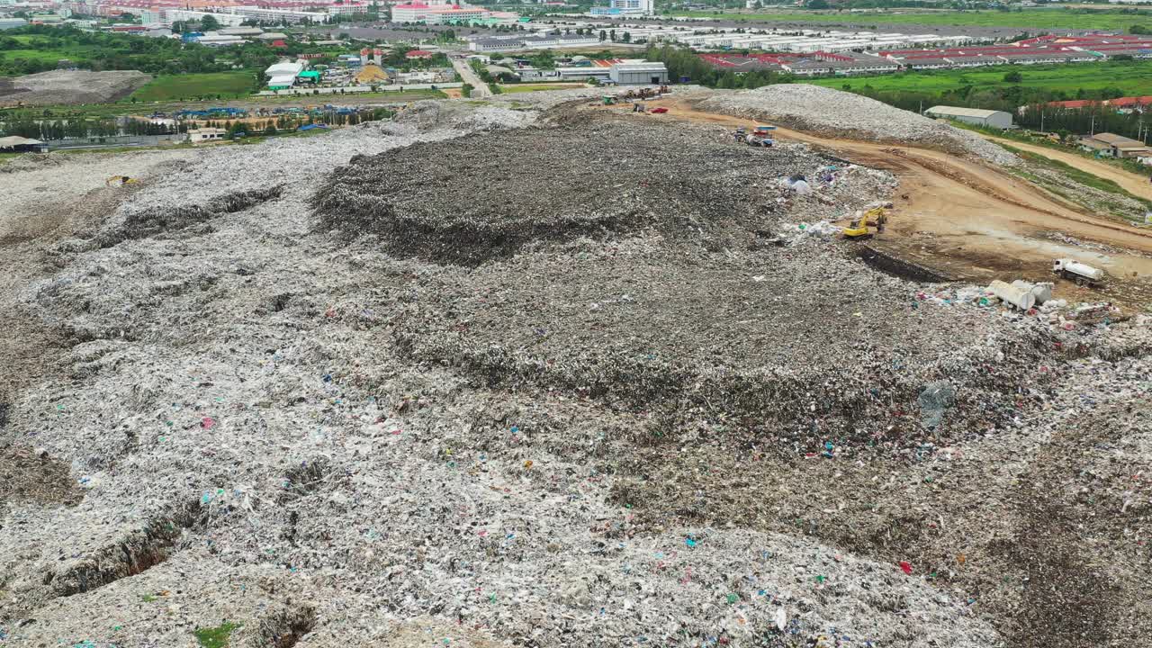 鸟瞰图在城市的休垃圾场飞行。视频下载