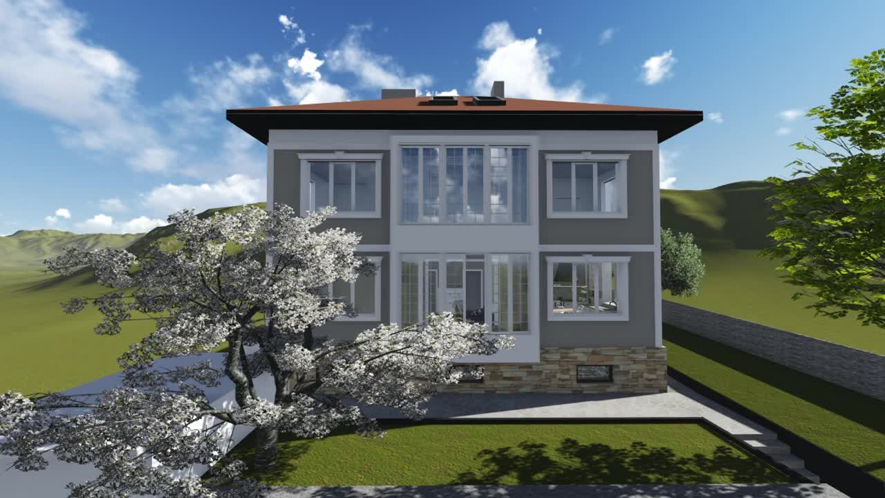 现代住宅3D渲染动画。用增强现实技术改善你的家。视频下载