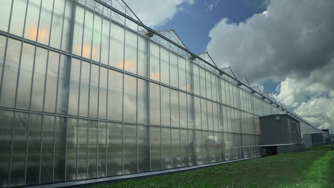 温室外Spbd。大型室外温室农业水培生产。运动镜头视频下载