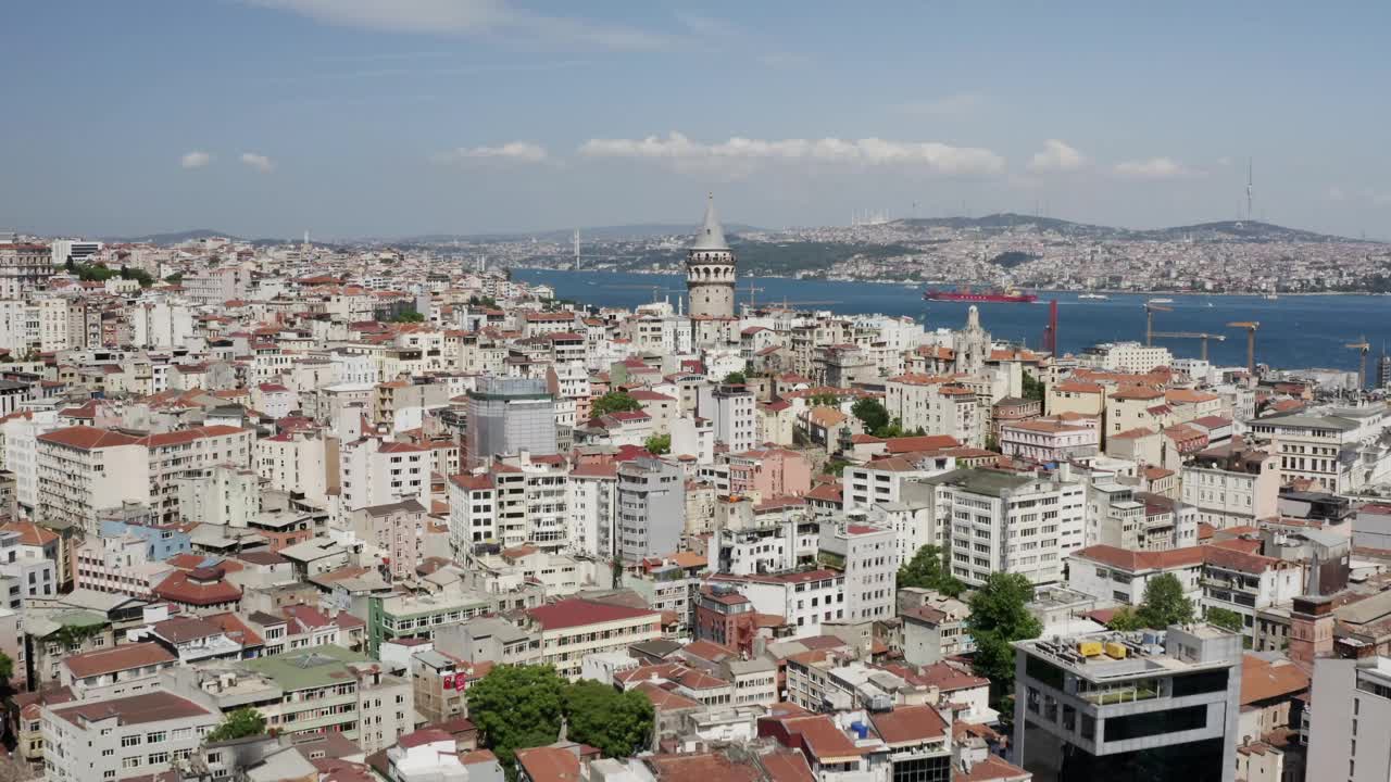 伊斯坦布尔博斯普鲁斯和加拉塔鸟瞰图视频素材