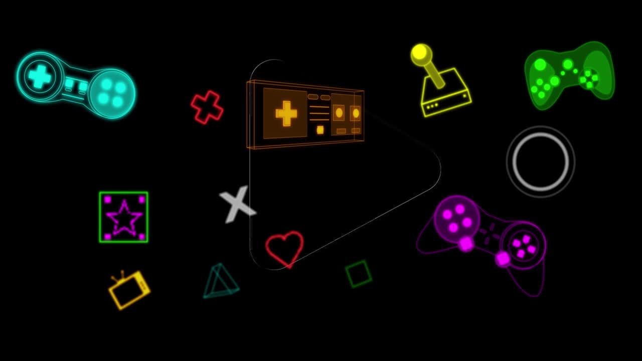 动画霓虹灯视频游戏数字界面闪烁的播放按钮视频下载
