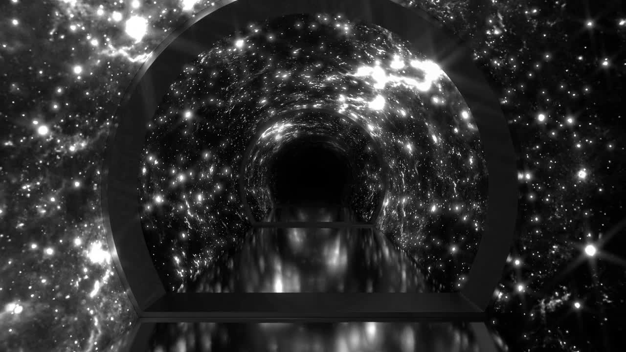 黑色环路抽象隧道与白光视频素材