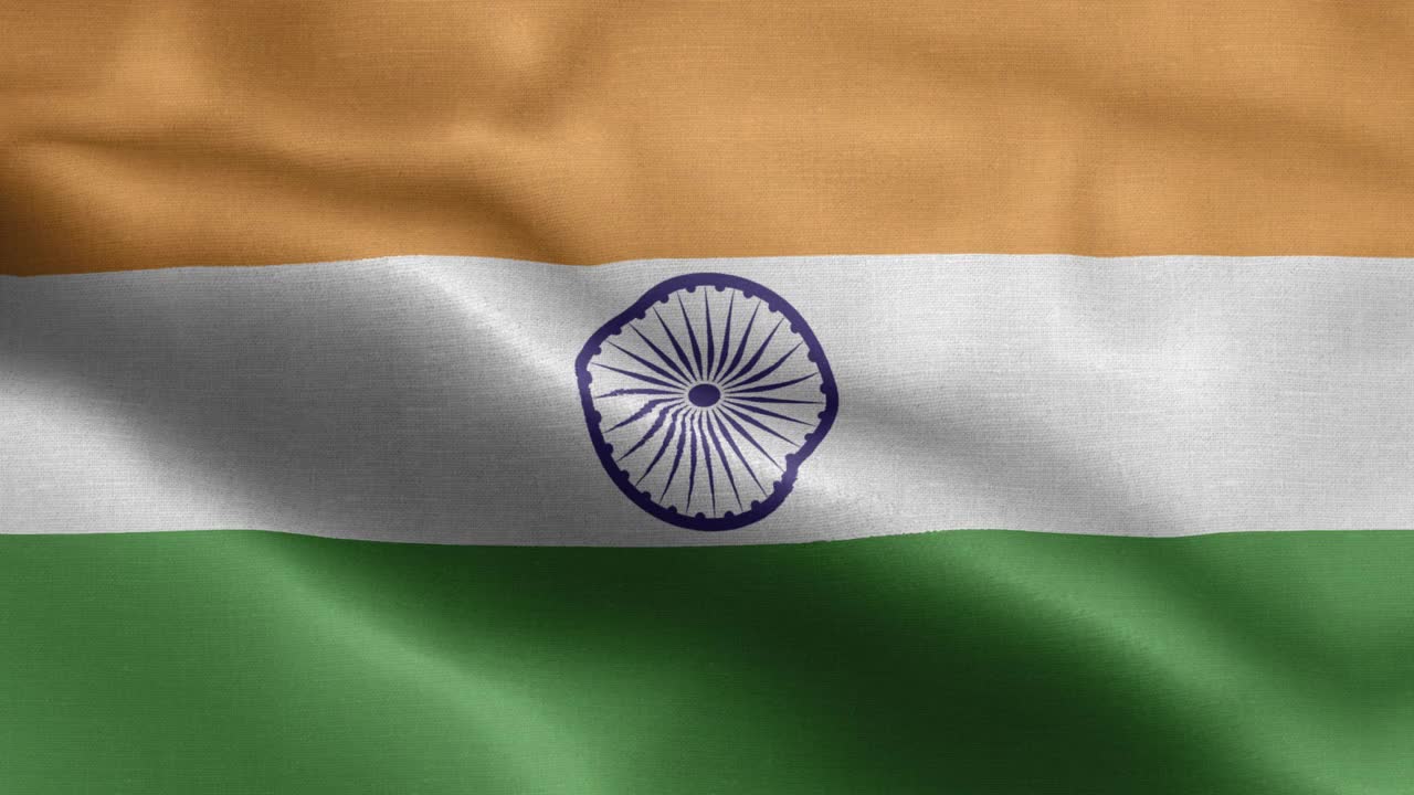 印度国旗-印度国旗高细节-印度国旗波浪图案可循环元素-织物纹理和无尽的循环视频下载