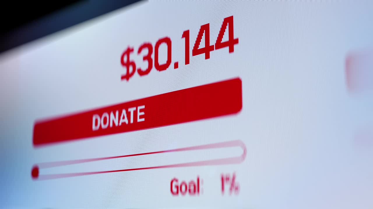 慈善网站捐款按钮，捐款数量上升，呼吁行动视频素材