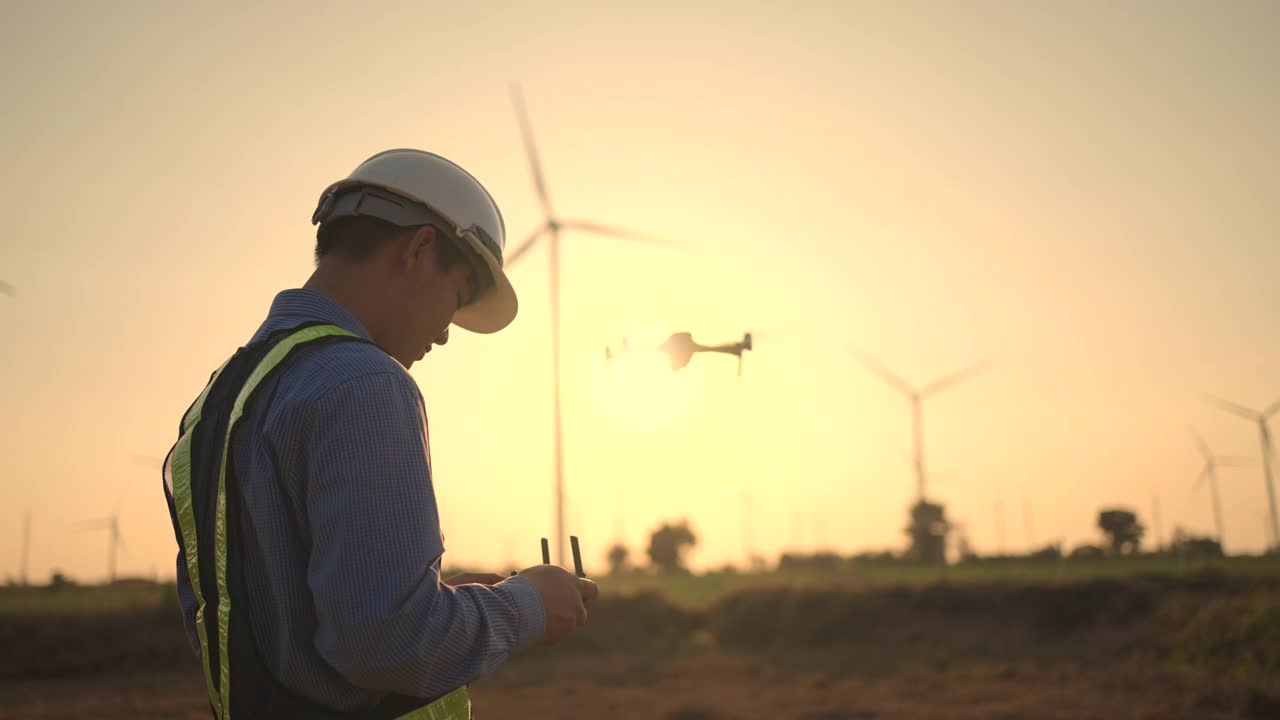 亚洲团队工程师在土木工程项目上操作无人机视频素材