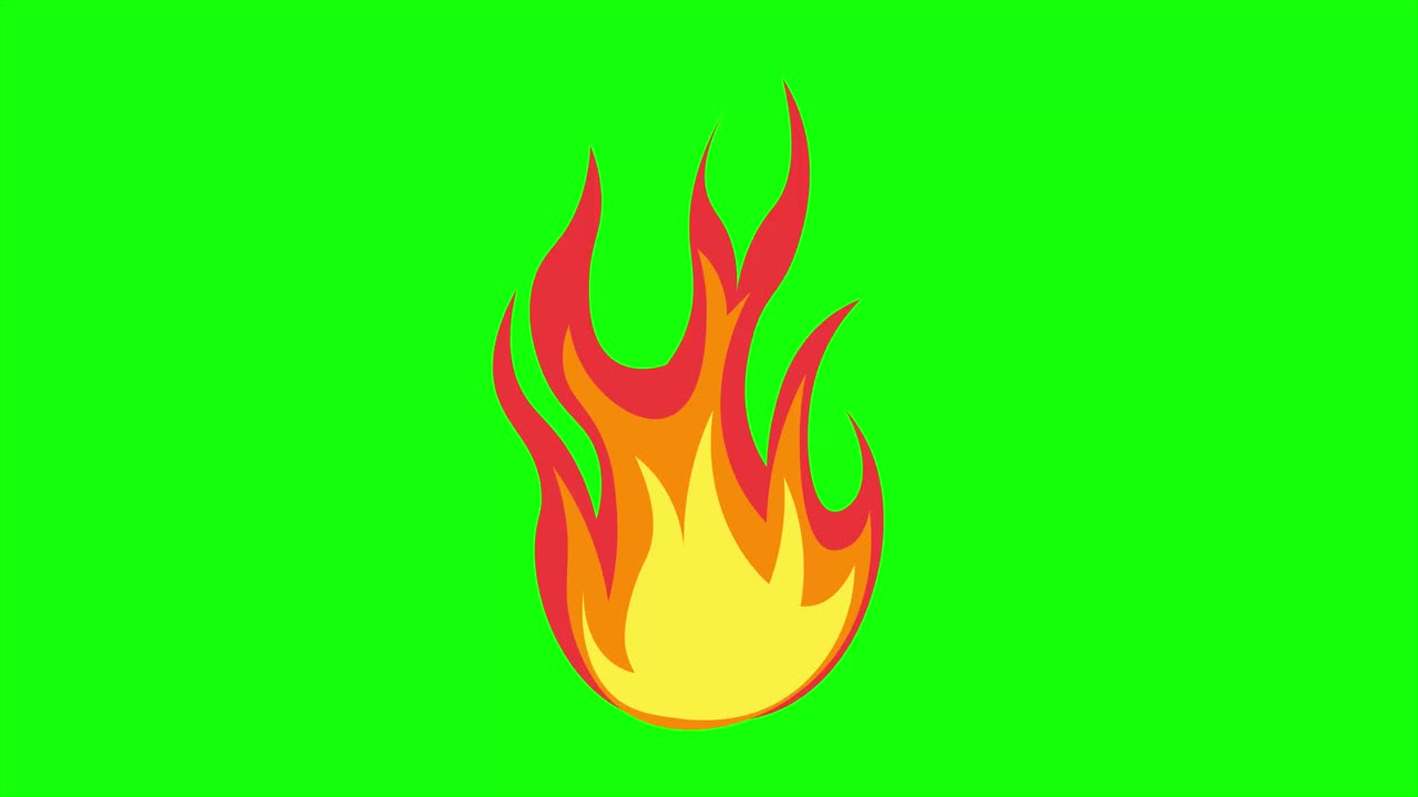 火灾火焰图标。孤立的篝火符号，火焰符号的表情符号孤立的绿色，色度键，火的表情符号和标志动画视频。视频是4K分辨率的。Loopable。视频素材