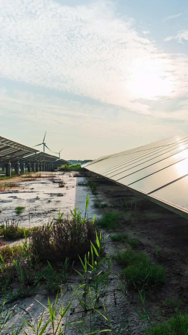 太阳能发电站在日落视频素材