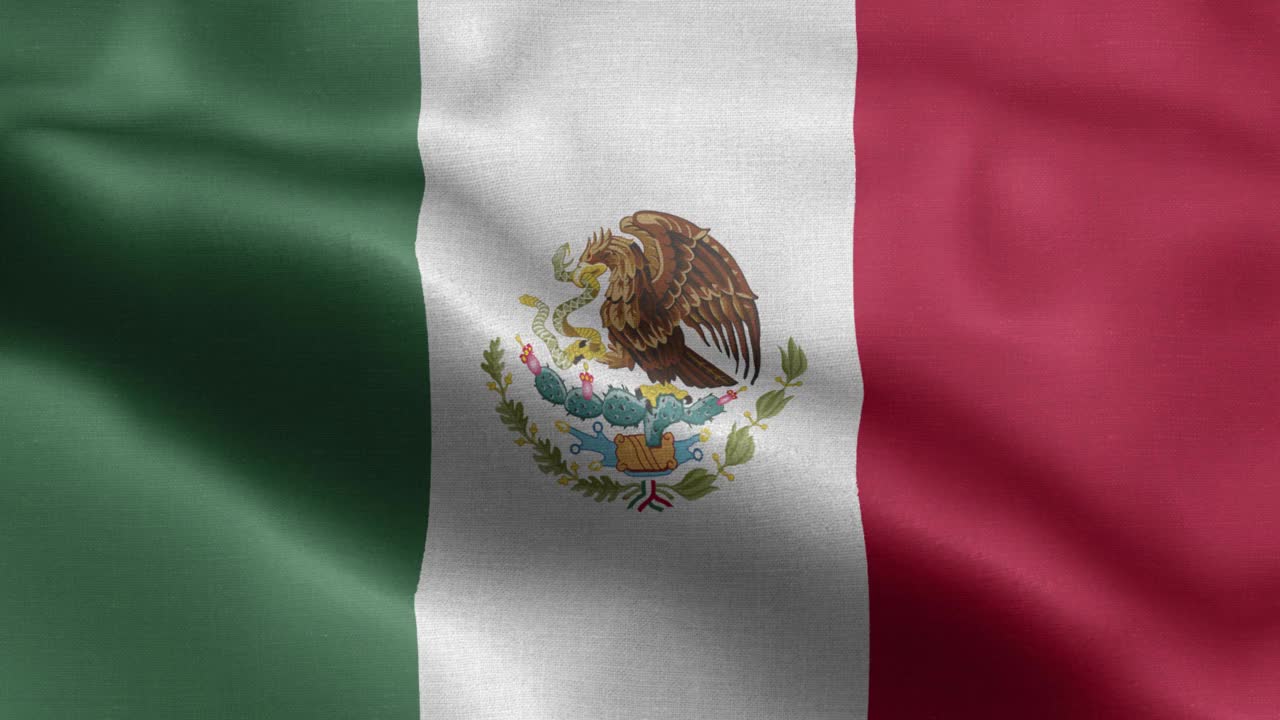 墨西哥国旗-墨西哥国旗高细节-墨西哥国旗波浪图案环状元素-织物质地和无尽的循环视频下载
