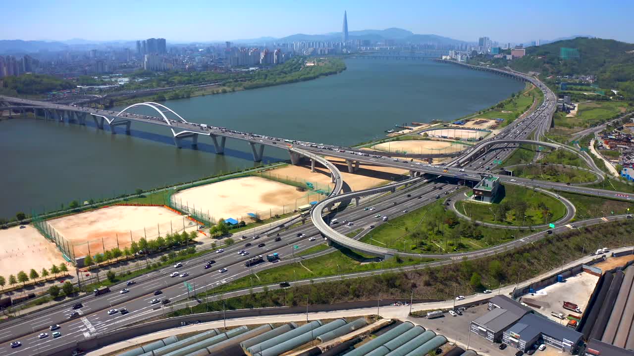 汉江,市区,首尔,韩国视频素材