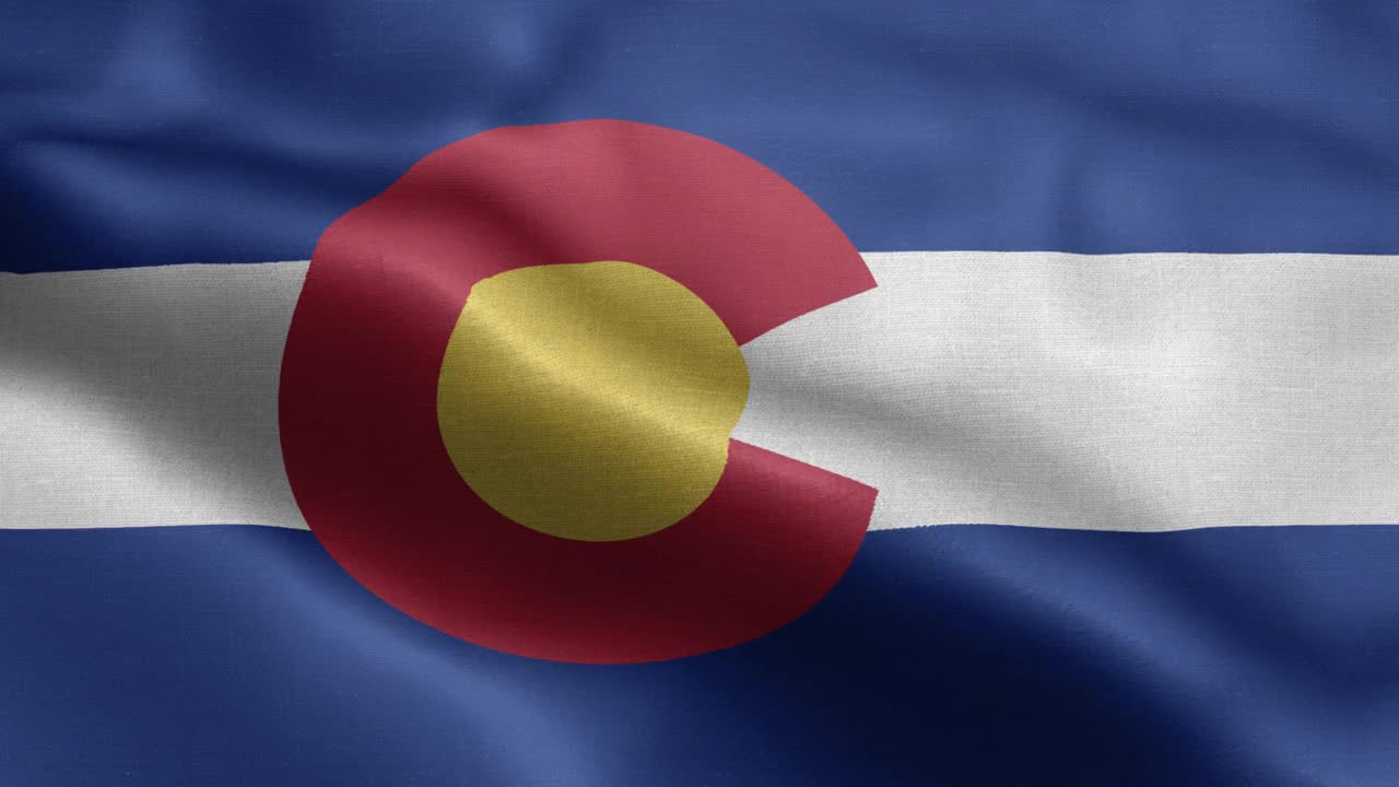 科罗拉多州-科罗拉多州的旗帜-科罗拉多州的旗帜高度细节-国旗科罗拉多州波浪图案可环元素-织物纹理和无尽的循环-科罗拉多州可环国旗-美国的州旗视频下载