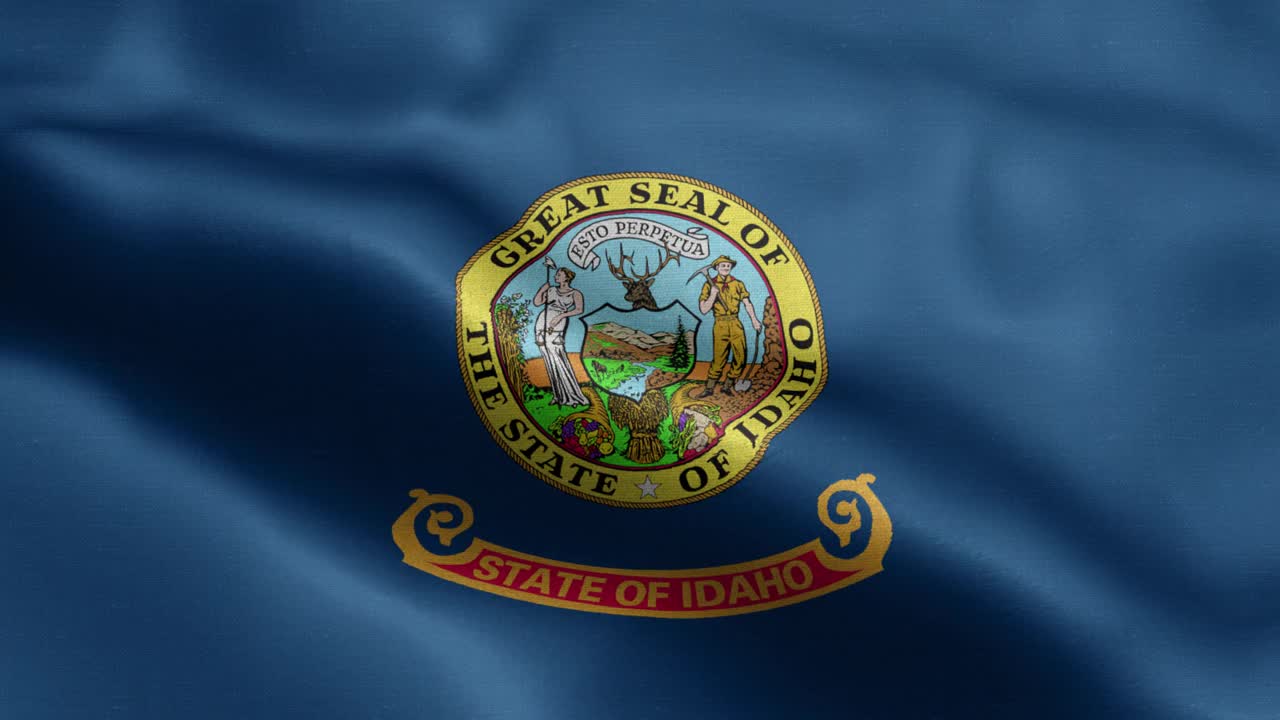 爱达荷州-爱达荷州的旗帜-爱达荷州旗帜高细节-国旗爱达荷州波浪图案循环元素-织物纹理和无尽的循环-爱达荷州循环旗帜-美国的州旗视频下载