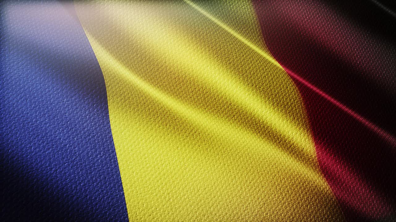 4k罗马尼亚国旗褶皱风罗马尼亚无缝循环背景。视频下载