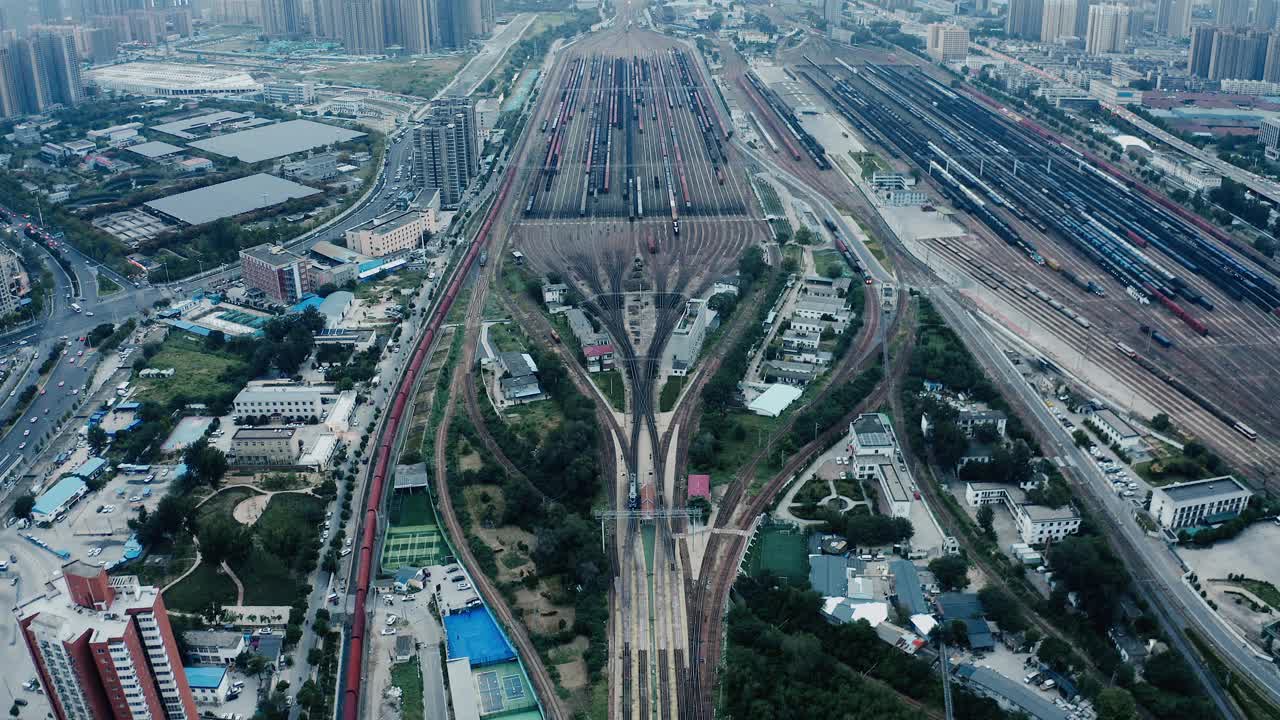 航空摄影，铁路编组站，郑州，中国视频下载