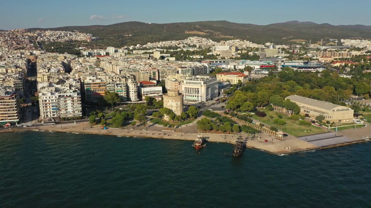 希腊北部塞萨洛尼基上空的鸟瞰图视频下载