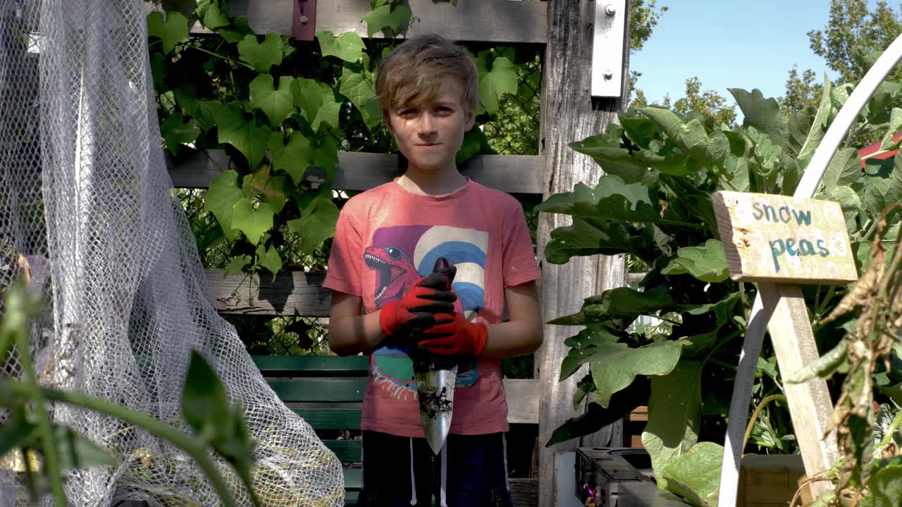 男孩在社区花园视频素材