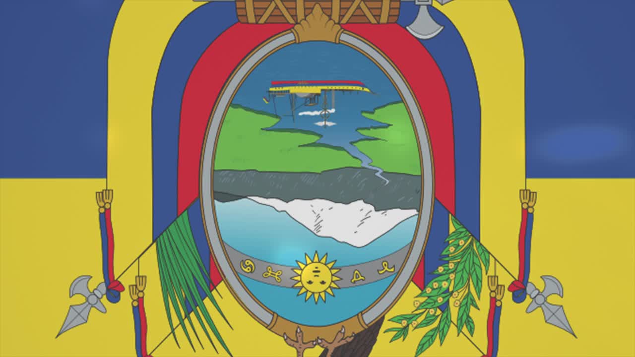 从上到下看厄瓜多尔国旗的盘子，民族美食概念动画视频下载