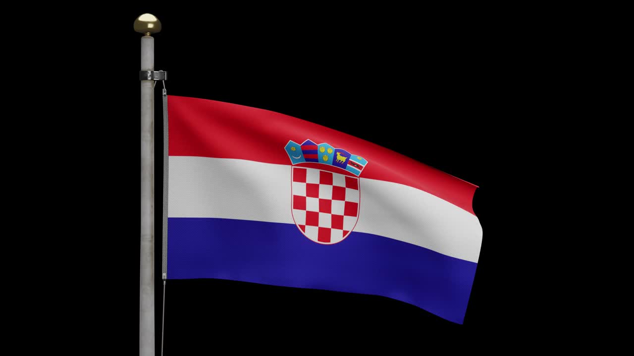 3D，克罗地亚国旗迎风飘扬。克罗地亚旗帜吹软丝。α视频素材