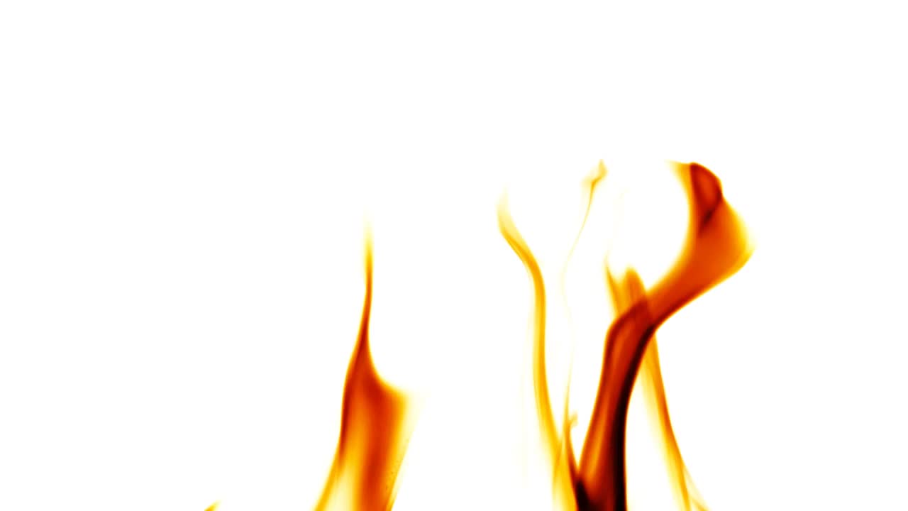 明亮的橙色火焰与火花孤立在白色背景视频素材