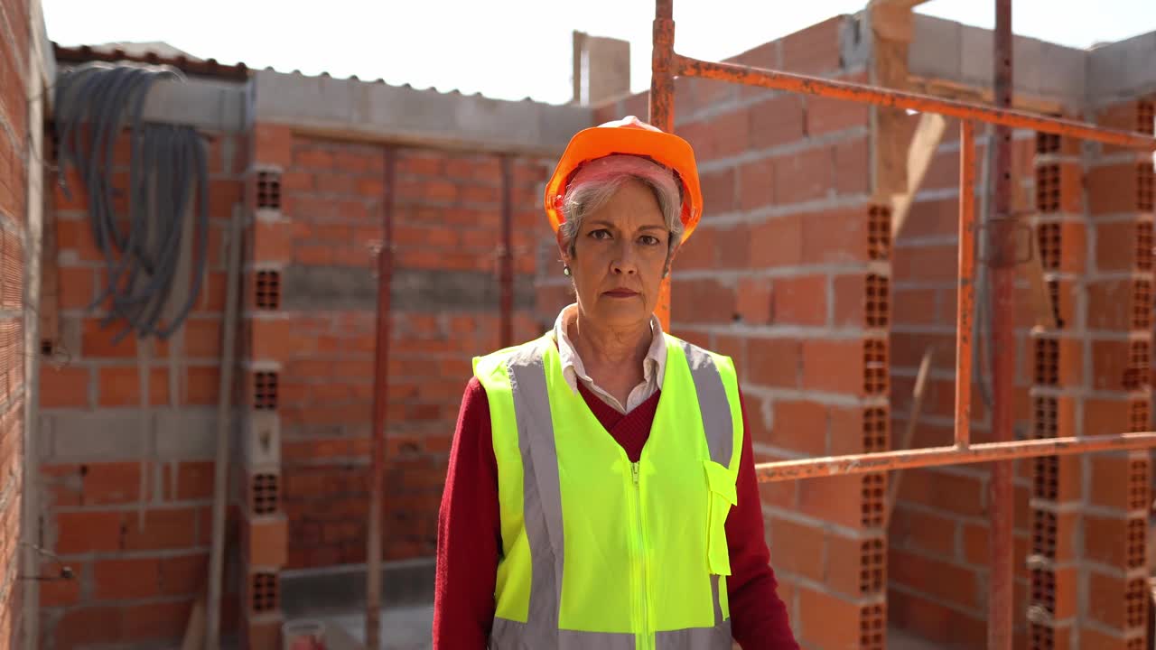 建筑工地上女工程师或女建筑师的肖像视频素材