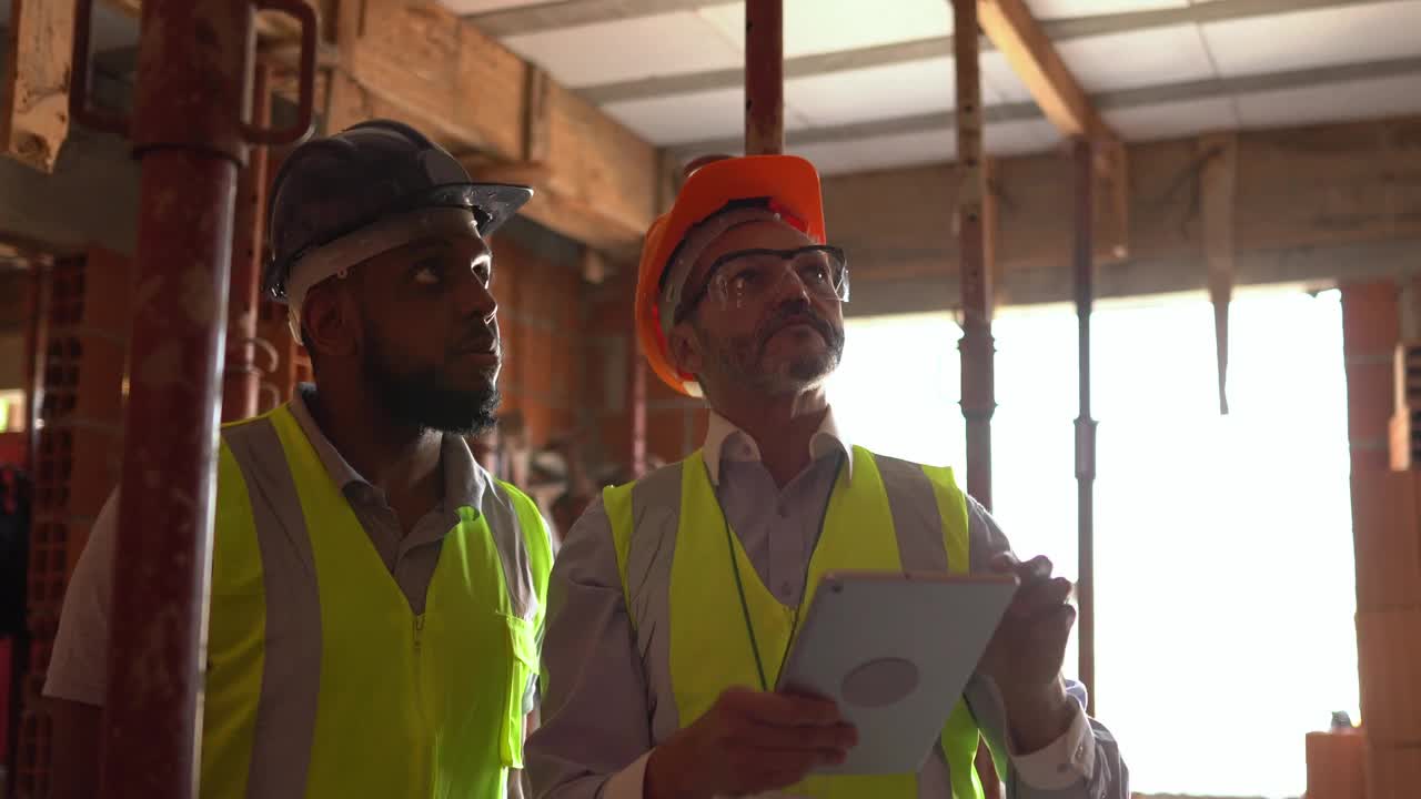 工程师和承包商在建筑工地举行非正式会议视频下载