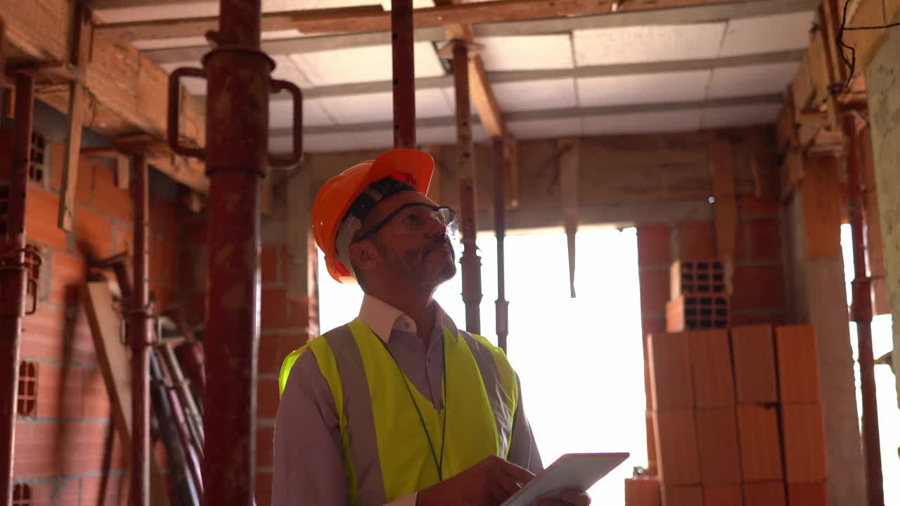 建筑工人在建筑工地分析信息视频下载