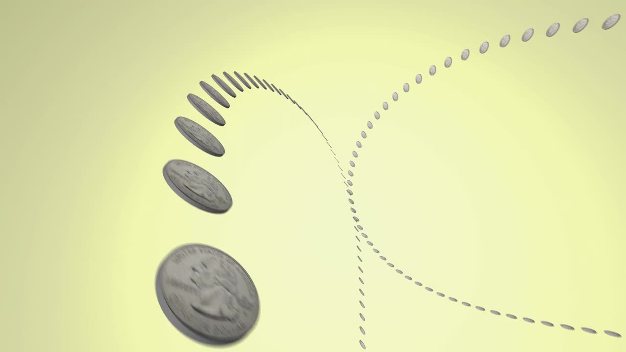硬币沿曲线移动(25分硬币)视频素材