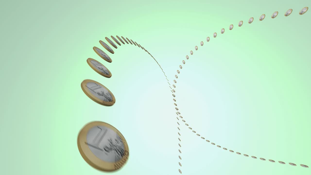 硬币呈曲线移动(1欧元硬币)视频素材