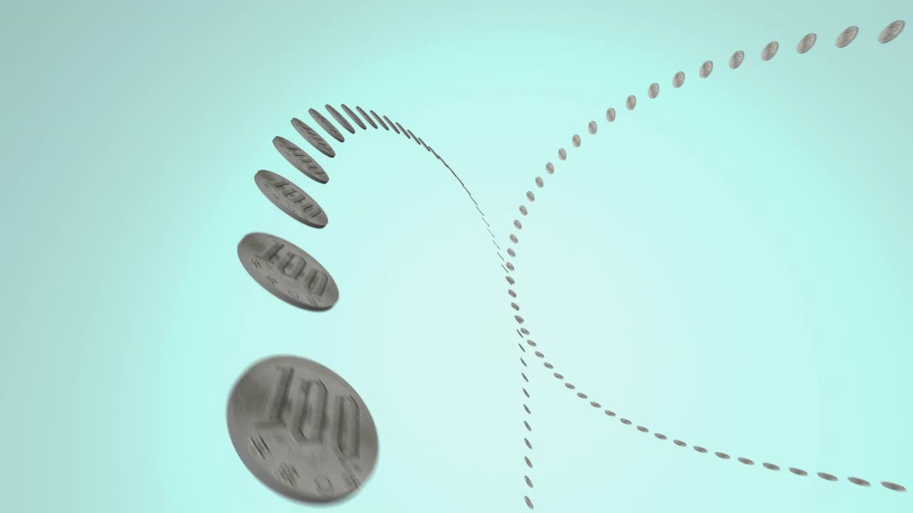 硬币呈曲线移动(100日元硬币)视频素材