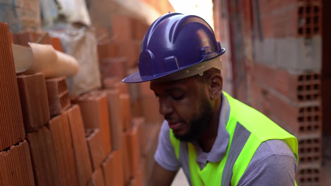 工地上筋疲力尽的建筑工人视频下载