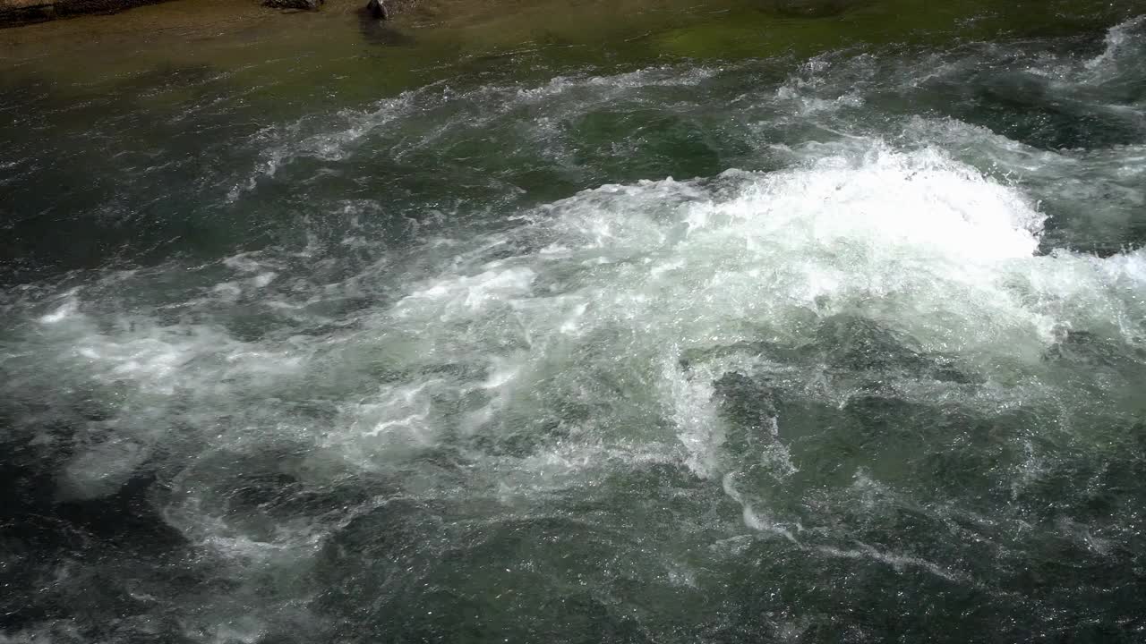 河水湍急，撞击着岩石视频素材